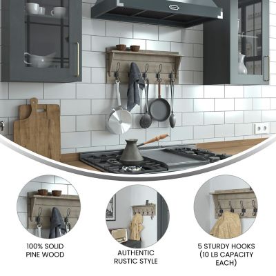 Image showing  Wall Mounted Storage Rack with Upper Shelf and Storage Hooks
