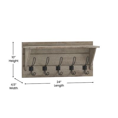 Image showing 5 th Flash Furniture Wall Mounted Storage Rack with Upper Shelf and Storage Hooks