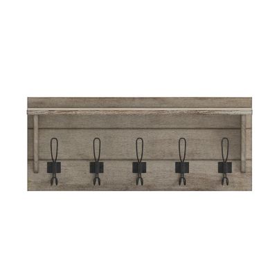 Image showing 8 th Flash Furniture Wall Mounted Storage Rack with Upper Shelf and Storage Hooks