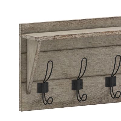 Image showing 9 th Flash Furniture Wall Mounted Storage Rack with Upper Shelf and Storage Hooks