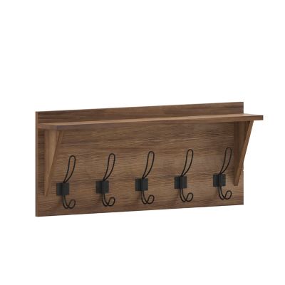Flash Furniture Wall Mounted Storage Rack with Upper Shelf and Storage Hooks
