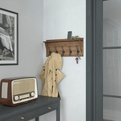 Image showing 2 th Flash Furniture Wall Mounted Storage Rack with Upper Shelf and Storage Hooks