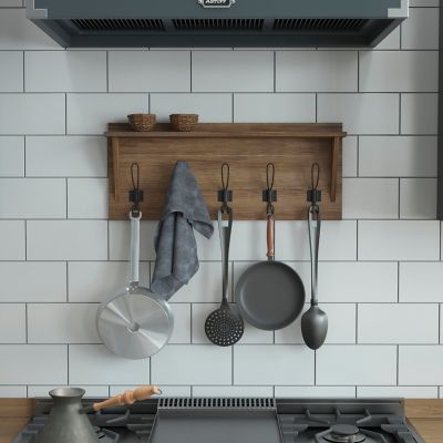 Image showing 4 th Flash Furniture Wall Mounted Storage Rack with Upper Shelf and Storage Hooks