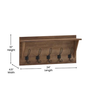 Image showing 5 th Flash Furniture Wall Mounted Storage Rack with Upper Shelf and Storage Hooks
