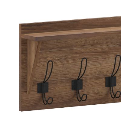Image showing 9 th Flash Furniture Wall Mounted Storage Rack with Upper Shelf and Storage Hooks