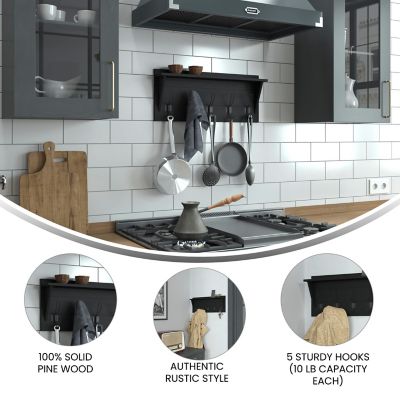 Image showing 1 th Flash Furniture Wall Mounted Storage Rack with Upper Shelf and Storage Hooks