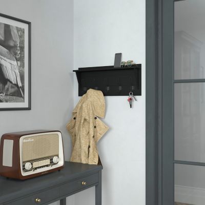 Image showing 2 th Flash Furniture Wall Mounted Storage Rack with Upper Shelf and Storage Hooks