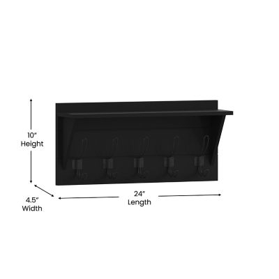 Image showing 5 th Flash Furniture Wall Mounted Storage Rack with Upper Shelf and Storage Hooks