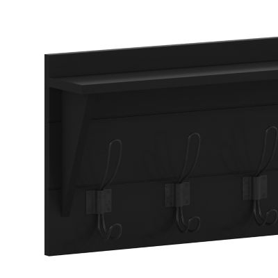 Image showing 9 th Flash Furniture Wall Mounted Storage Rack with Upper Shelf and Storage Hooks