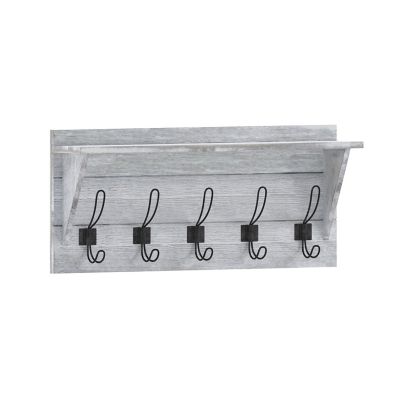 Flash Furniture Wall Mounted Storage Rack with Upper Shelf and Storage Hooks