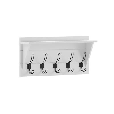 Flash Furniture Wall Mounted Storage Rack with Upper Shelf and Storage Hooks