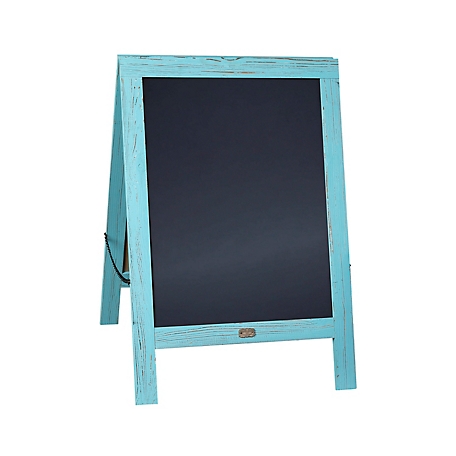 Flash Furniture Indoor/Outdoor 40x20 Freestanding Wood A-Frame Magnetic Chalkboard, Robin Blue