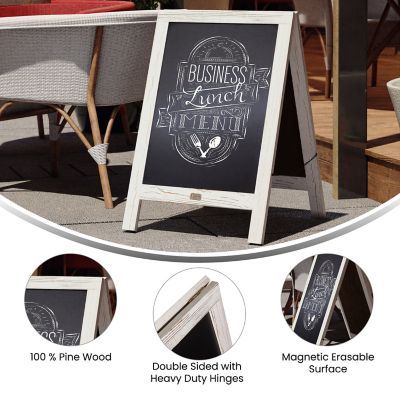 Image showing  Indoor/Outdoor Freestanding Wood A-Frame Magnetic Chalkboard, Whitewashed