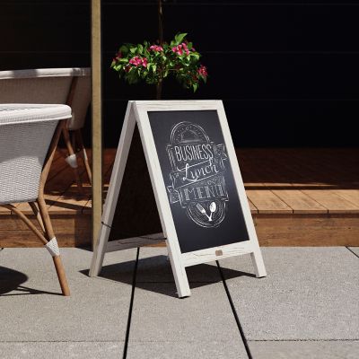 Image showing  Indoor/Outdoor Freestanding Wood A-Frame Magnetic Chalkboard, Whitewashed