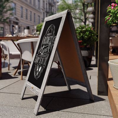 Image showing  Indoor/Outdoor 40x20 Freestanding Wood A-Frame Magnetic Chalkboard, Graywash