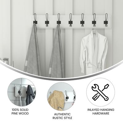 Image showing  Daly Wall Mounted Solid Pine Wood Storage Rack with 7 Hanging Hooks For Entryway, Kitchen, Bathroom