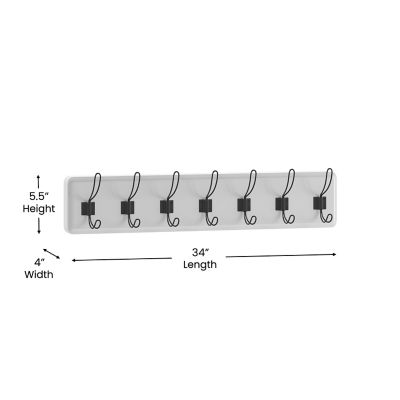 Image showing  Daly Wall Mounted Solid Pine Wood Storage Rack with 7 Hanging Hooks For Entryway, Kitchen, Bathroom