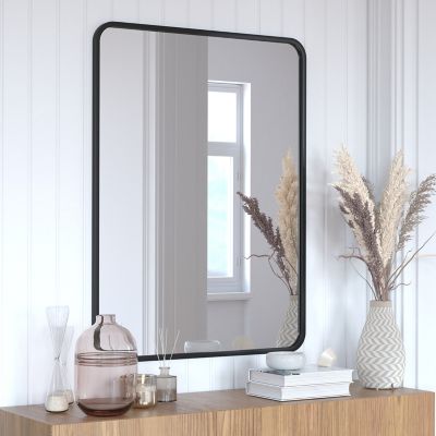 Flash Furniture Jada Decorative Wall Mirror - Rounded Corners, Bathroom & Living Room Glass Mirror Hangs Horizontal Or Vertical