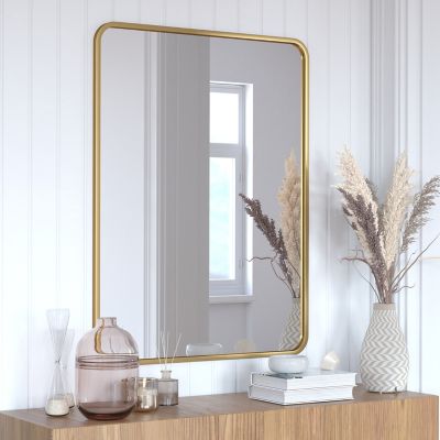 Flash Furniture Jada Decorative Wall Mirror - Rounded Corners, Bathroom & Living Room Glass Mirror Hangs Horizontal Or Vertical