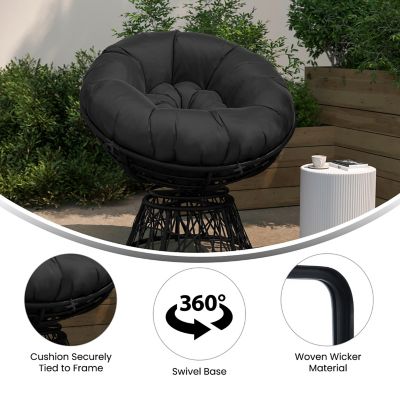 Image showing  Bowie Comfort Series Swivel Patio Chair with Cushion, JE-5101W-BK-GG
