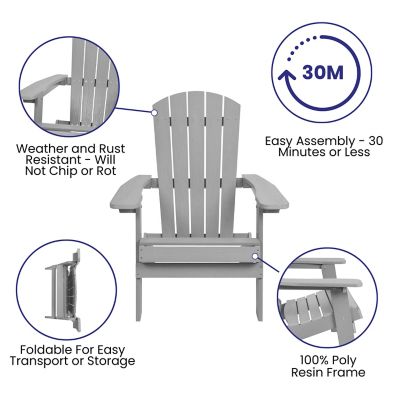 Image showing 2 th Flash Furniture Charlestown All-Weather Poly Resin Indoor/Outdoor Folding Adirondack Chair