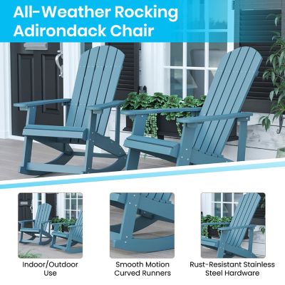 Image showing 2 th Flash Furniture Savannah All-Weather Poly Resin Wood Adirondack Rocking Chair with Rust Resistant Stainless Steel Hardware