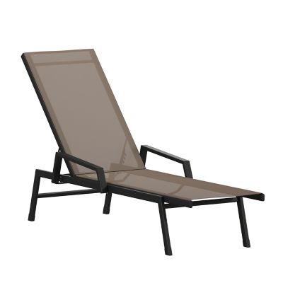 Image showing 1 th Flash Furniture Brazos Adjustable Chaise Lounge Chair with Arms, All-Weather Outdoor 5-Position Recliner