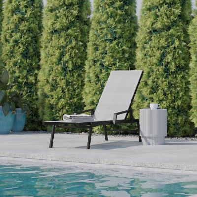 Flash Furniture Brazos Adjustable Chaise Lounge Chair with Arms, All-Weather Outdoor 5-Position Recliner