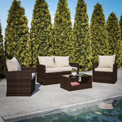 Flash Furniture Aransas Series 4 pc. Patio Set with Back Pillows and Seat Cushions