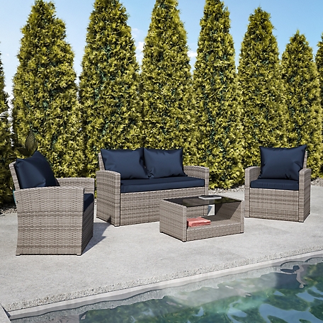 Flash Furniture Aransas Series 4 pc. Patio Set with Back Pillows and Seat Cushions