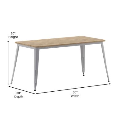 Image showing 2 th Flash Furniture 30x60 Commercial Poly Resin Restaurant Table with Umbrella Hole