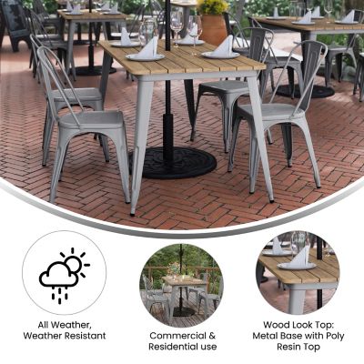 Image showing 3 th Flash Furniture 30x60 Commercial Poly Resin Restaurant Table with Umbrella Hole