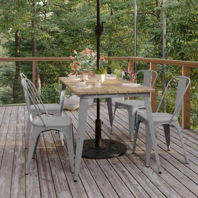 Image showing 4 th Flash Furniture 30x60 Commercial Poly Resin Restaurant Table with Umbrella Hole