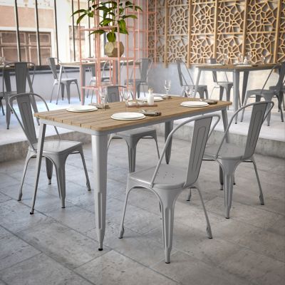 Image showing 5 th Flash Furniture 30x60 Commercial Poly Resin Restaurant Table with Umbrella Hole