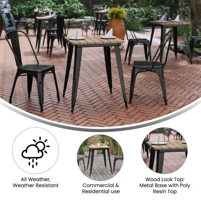 Image showing 2 th Flash Furniture Declan Commercial Grade Indoor/Outdoor Dining Table, 23.75 in. Square All Weather Poly Resin Top with Steel Base