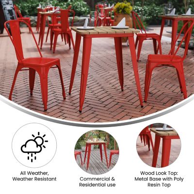 Image showing  Declan Commercial Grade Indoor/Outdoor Dining Table, 23.75 in. Square All Weather Poly Resin Top with Steel Base