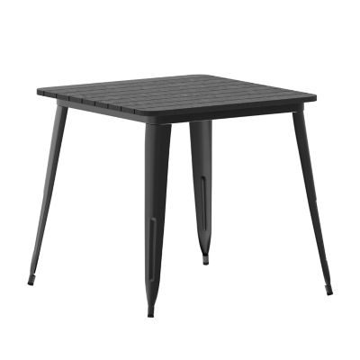 Image showing  Declan Commercial Grade Indoor/Outdoor Dining Table, 31.5 in. Square All Weather Poly Resin Top with Steel Base
