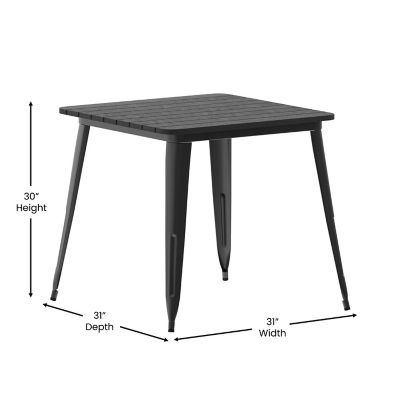 Image showing  Declan Commercial Grade Indoor/Outdoor Dining Table, 31.5 in. Square All Weather Poly Resin Top with Steel Base