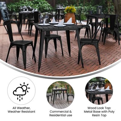 Image showing  Declan Commercial Grade Indoor/Outdoor Dining Table, 31.5 in. Square All Weather Poly Resin Top with Steel Base