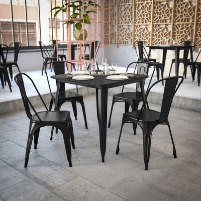 Image showing 5 th Flash Furniture Declan Commercial Grade Indoor/Outdoor Dining Table, 31.5 in. Square All Weather Poly Resin Top with Steel Base