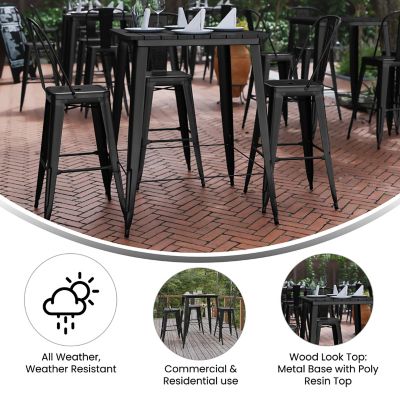 Image showing  Declan Commercial Indoor/Outdoor Bar Top Table, 31.5 in. Square All Weather Poly Resin Top with Steel base