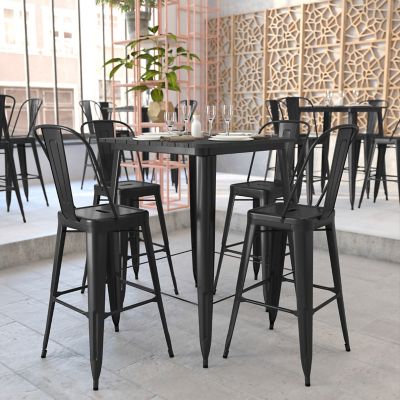 Image showing  Declan Commercial Indoor/Outdoor Bar Top Table, 31.5 in. Square All Weather Poly Resin Top with Steel base