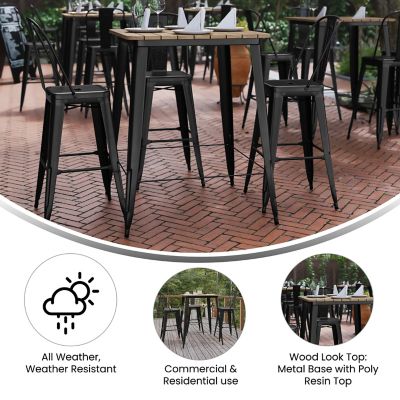 Image showing  Declan Commercial Indoor/Outdoor Bar Top Table, 31.5 in. Square All Weather Poly Resin Top with Steel base