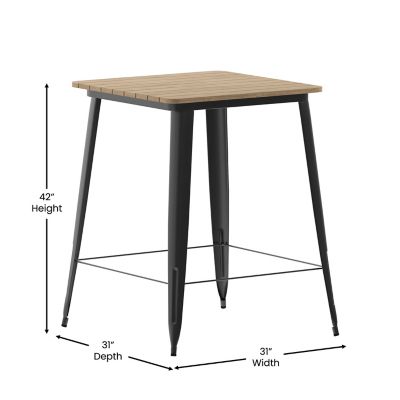 Image showing  Declan Commercial Indoor/Outdoor Bar Top Table, 31.5 in. Square All Weather Poly Resin Top with Steel base