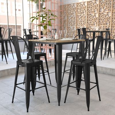 Image showing  Declan Commercial Indoor/Outdoor Bar Top Table, 31.5 in. Square All Weather Poly Resin Top with Steel base