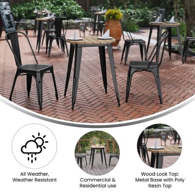 Image showing  Declan Commercial Grade Indoor/Outdoor Dining Table, 23.75 in. Round All Weather Poly Resin Top with Steel Base
