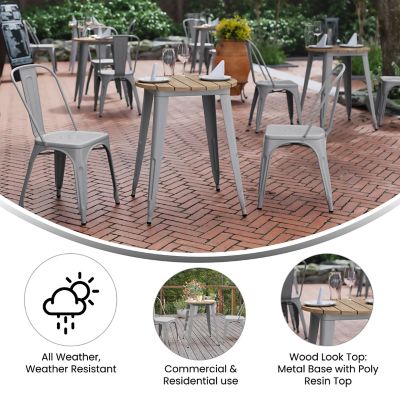 Image showing  Declan Commercial Grade Indoor/Outdoor Dining Table, 23.75 in. Round All Weather Poly Resin Top with Steel Base
