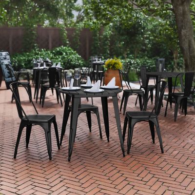 Flash Furniture Declan Commercial Grade Indoor/Outdoor Dining Table, 30 in. Round All Weather Poly Resin Top with Steel Base