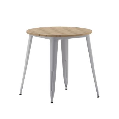 Image showing  Declan Commercial Grade Indoor/Outdoor Dining Table, 30 in. Round All Weather Poly Resin Top with Steel Base