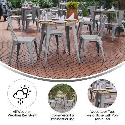 Image showing  Declan Commercial Grade Indoor/Outdoor Dining Table, 30 in. Round All Weather Poly Resin Top with Steel Base